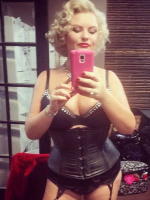 Miss Eva Las Vegas in black leather CS-411 standard corset
