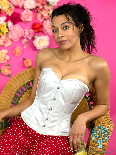 MCC151 Pink Floral Brocade Satin Underbust Corset with hip ties