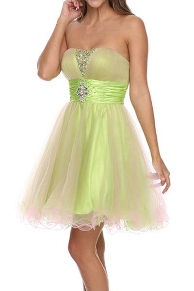 Lime Green/Pink Tulle Dress Poofy Short Strapless Beading Empire Waist ...