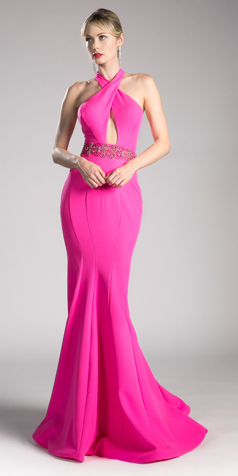 Cinderella Divine 11978 Hot Pink Halter Mermaid Long Prom Dress With Keyhole Discountdressshop 2272