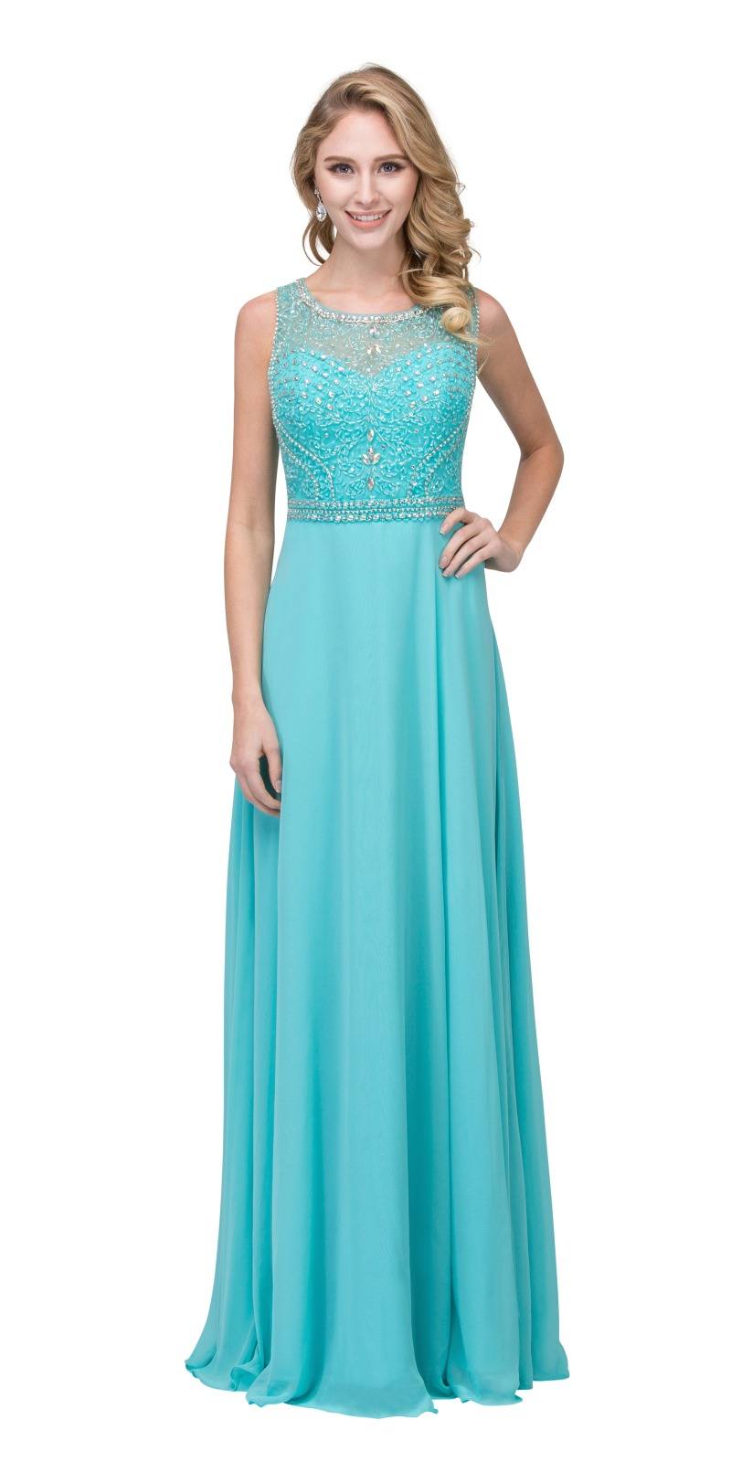 Starbox USA 17164 Tiffany Blue Beaded Sleeveless Long Formal Dress A ...