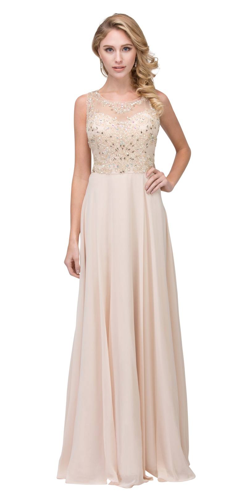 Starbos USA 17182 Blush Long Formal Dress Sleeveless with Beaded Bodice ...