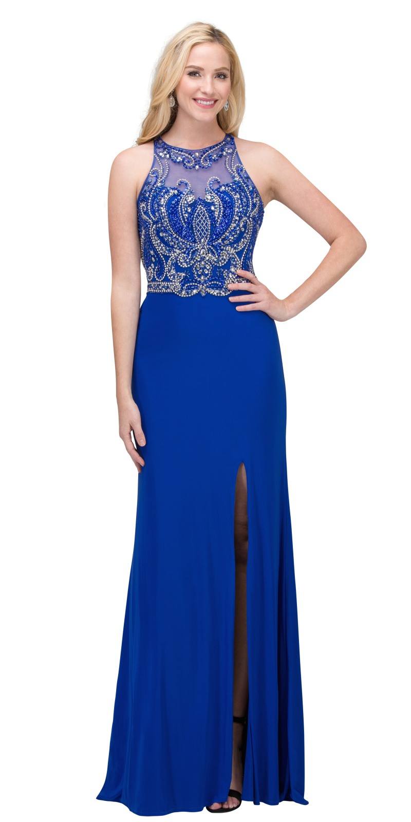 Starbox USA 17191 Royal Blue Beaded Long Prom Dress Cut Out Back with ...