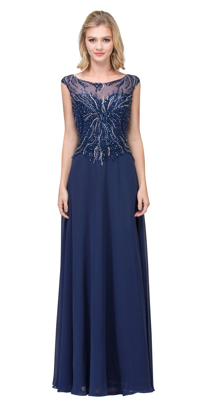 Starbox USA 17197 Illusion Scoop Neckline Beaded Long Formal Dress Off ...