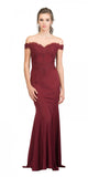 Starbox USA 17421 Off Shoulder Long Formal Gown Appliqued Bodice Burgundy