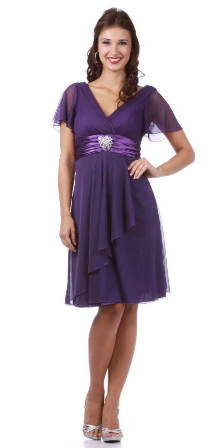 CLEARANCE - Short Sleeve Purple Modest Knee Length Dress V Neckline Ch ...