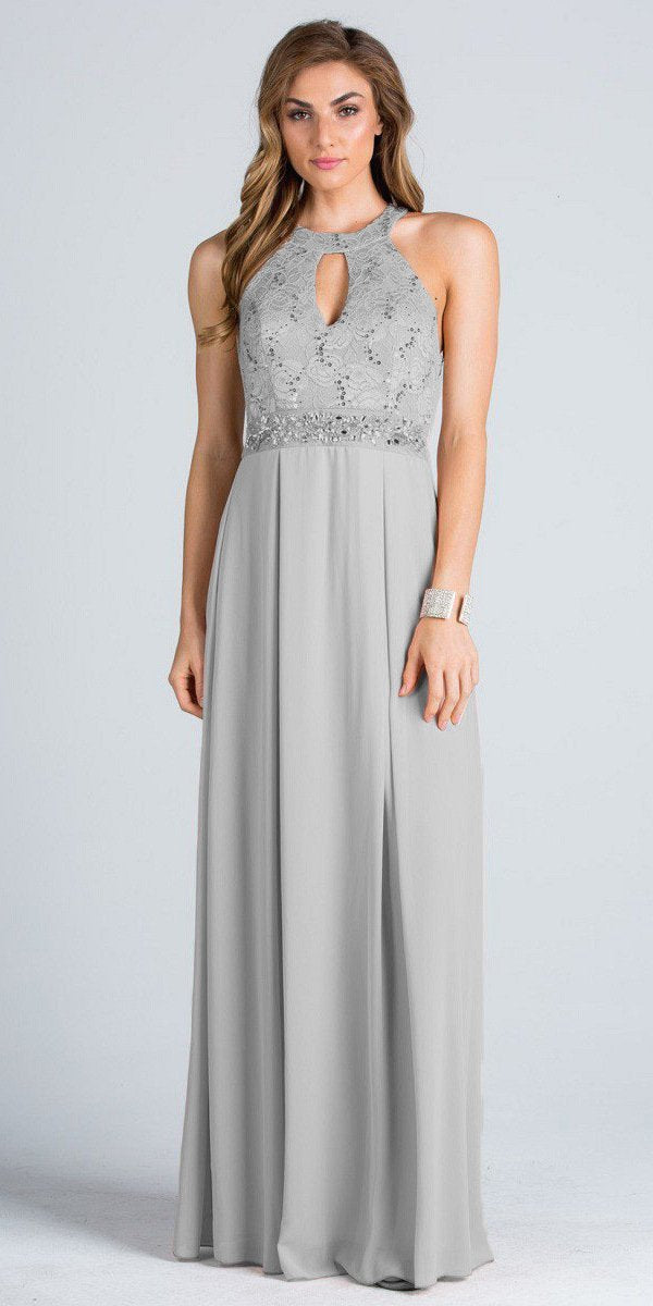 Empire Embellished Waist Cut Out Back Long Formal Dress Taupe ...