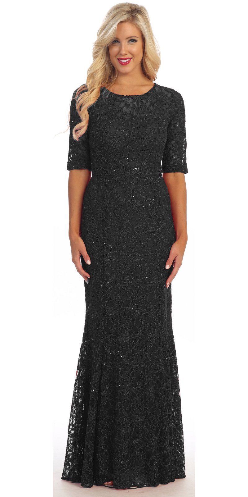 Celavie 2481 - Modest Full Length Mermaid Lace Dress Burgundy Mid ...