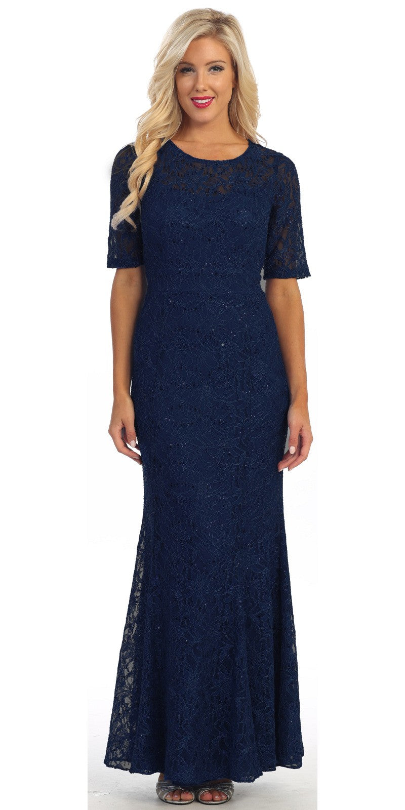 Celavie 2481 - Modest Full Length Mermaid Lace Dress Royal Blue Mid ...