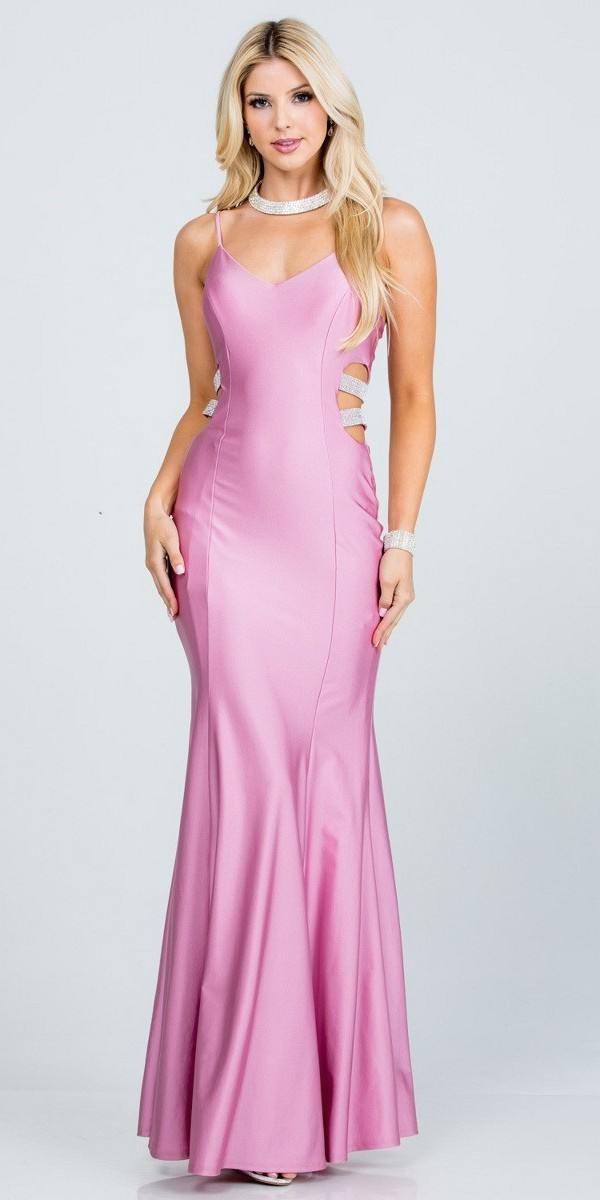 La Scala 25533 V-Neck Long Prom Dress with Side Cut-Outs Orchid ...