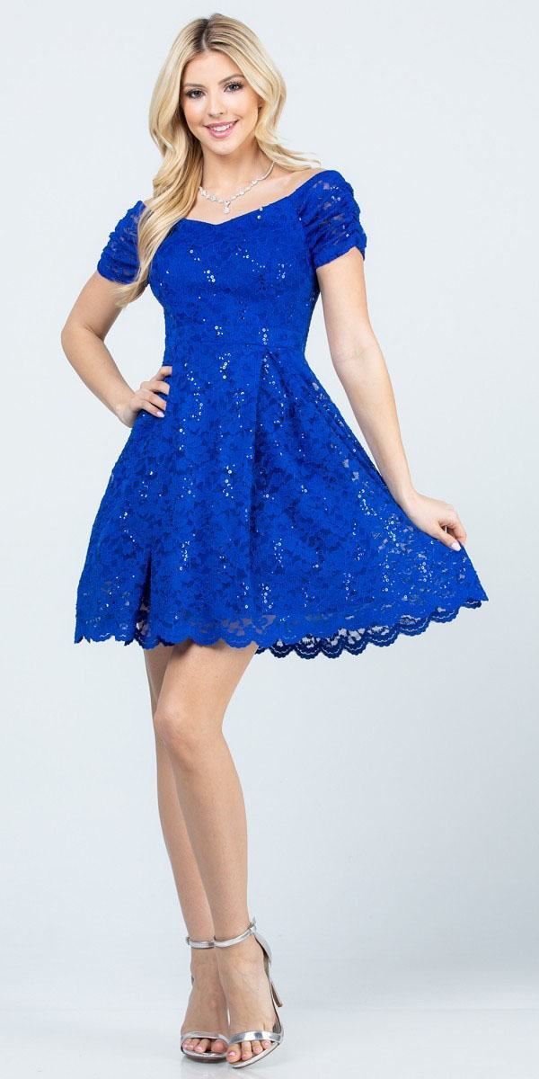 royal blue skater dress with sleeves
