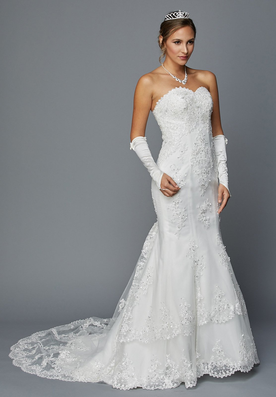 Ivory Strapless Sweetheart Neck Lace Embroidered Mermaid ...