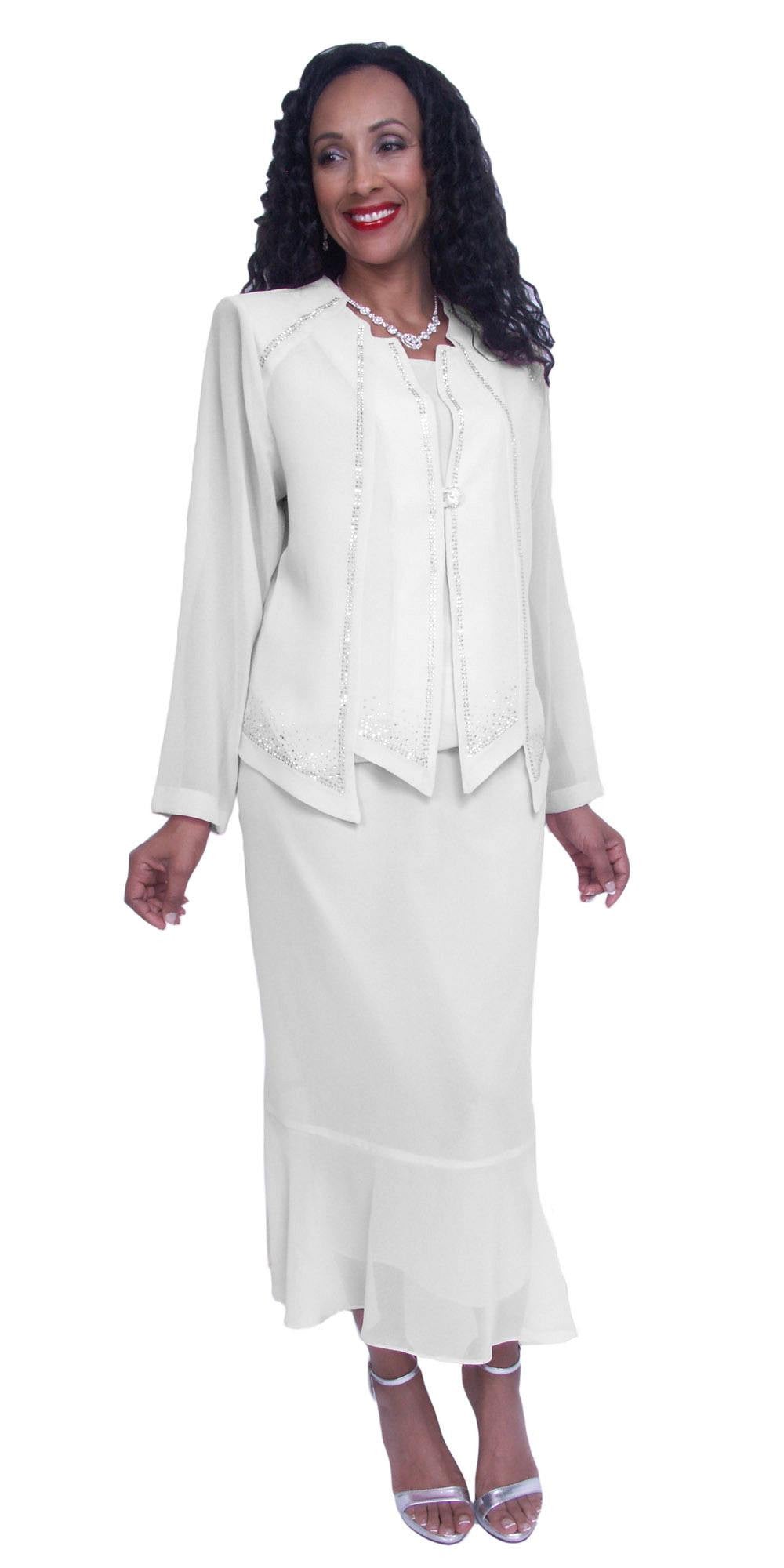 Hosanna 3855 - White Long Sleeve 3-Piece Plus Size Tea Length Dress ...