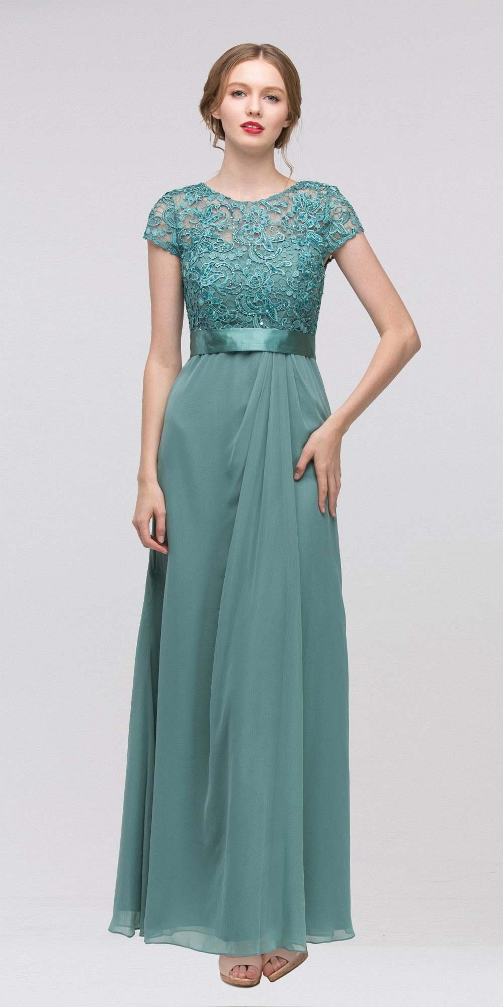 Plus Size Lace Top Evening Gown Jade 