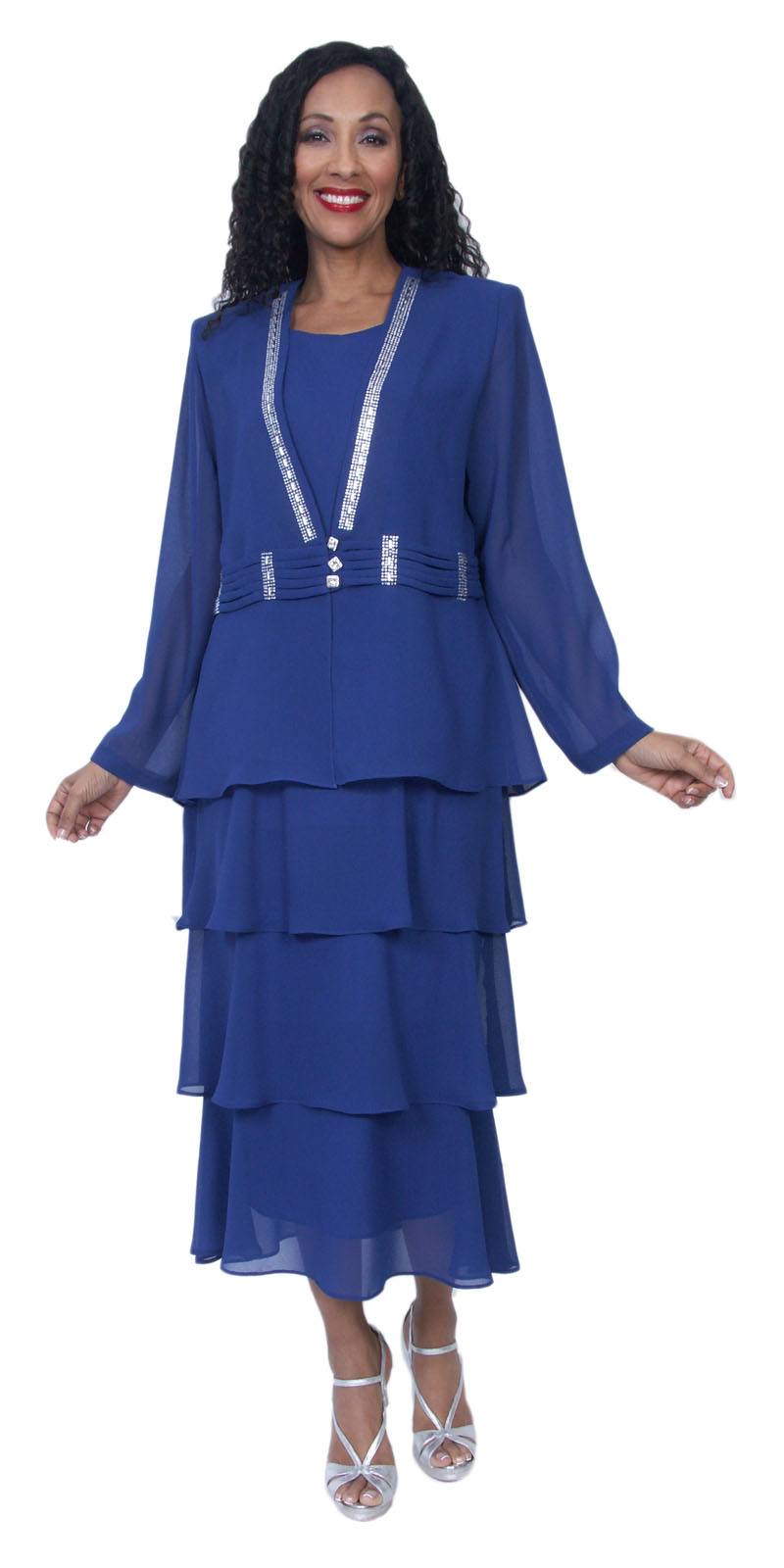 Hosanna 3969 Royal Blue Tea Length 3 Piece Plus Size Dress Set Tiered ...