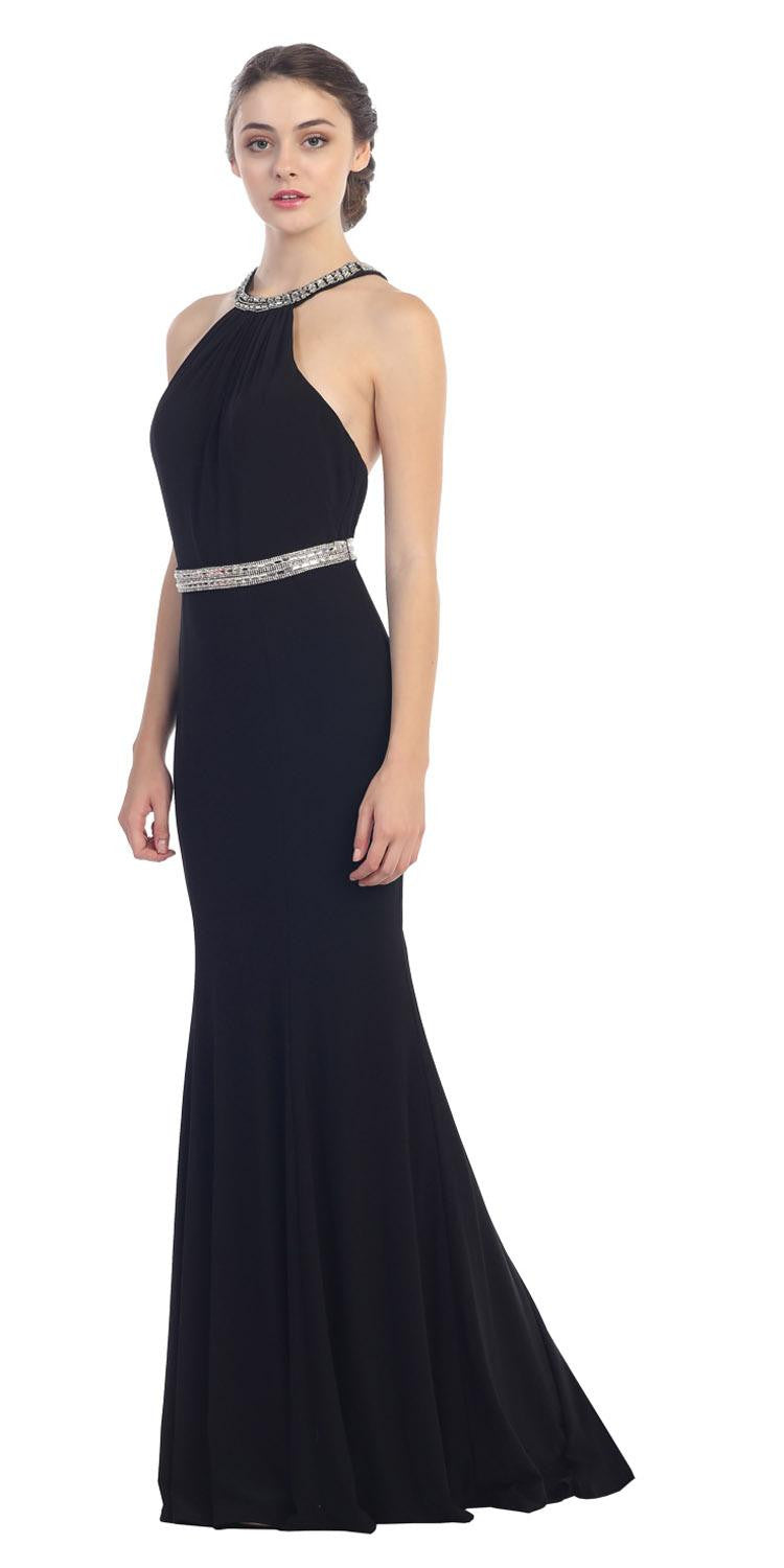 long black halter dress