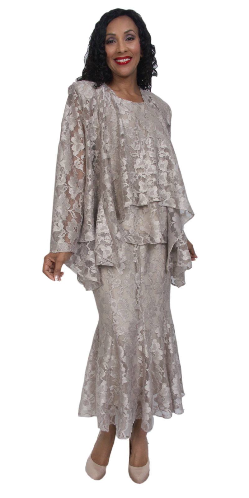 Hosanna 5040 Plus Size Taupe 3 Piece Set Lace Tea Length Dress ...