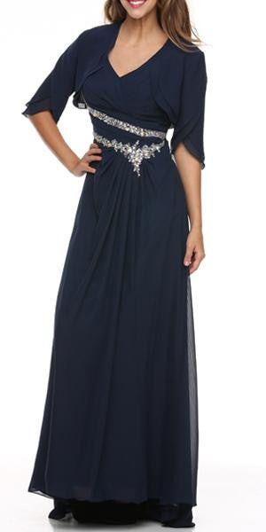 Navy Blue Mother of Bride Dress Chiffon Long With Jacket Wide Straps ...