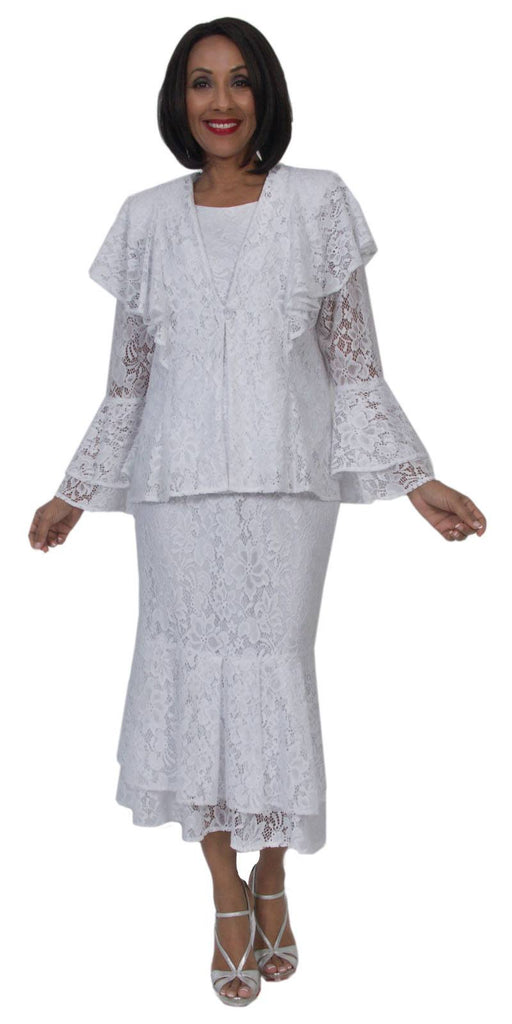 Hosanna 5291 Modest Tea Length Lace 3 Piece Dress Set White ...