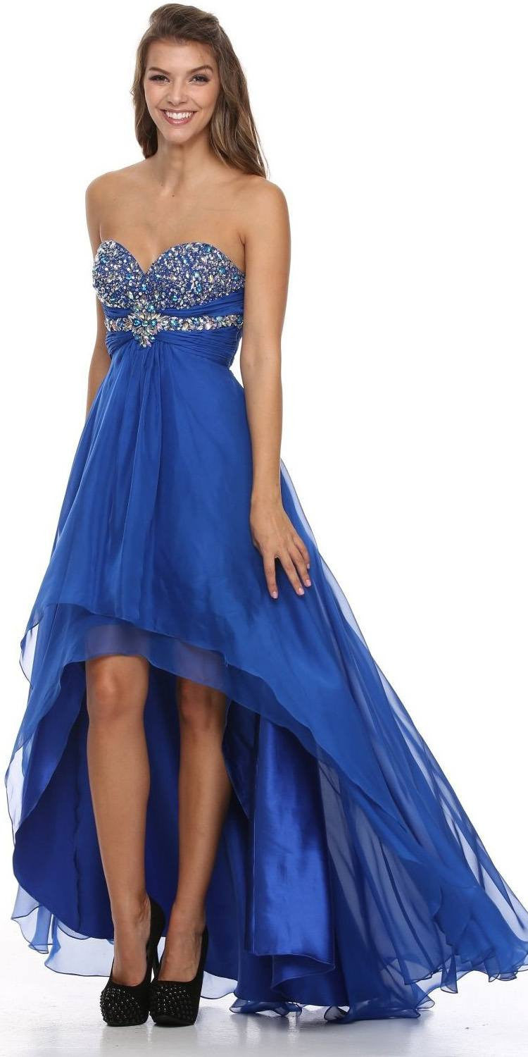 royal blue high low prom dress