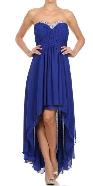 Ruched Corset Bodice Strapless High Low Royal Blue Cocktail Dress ...
