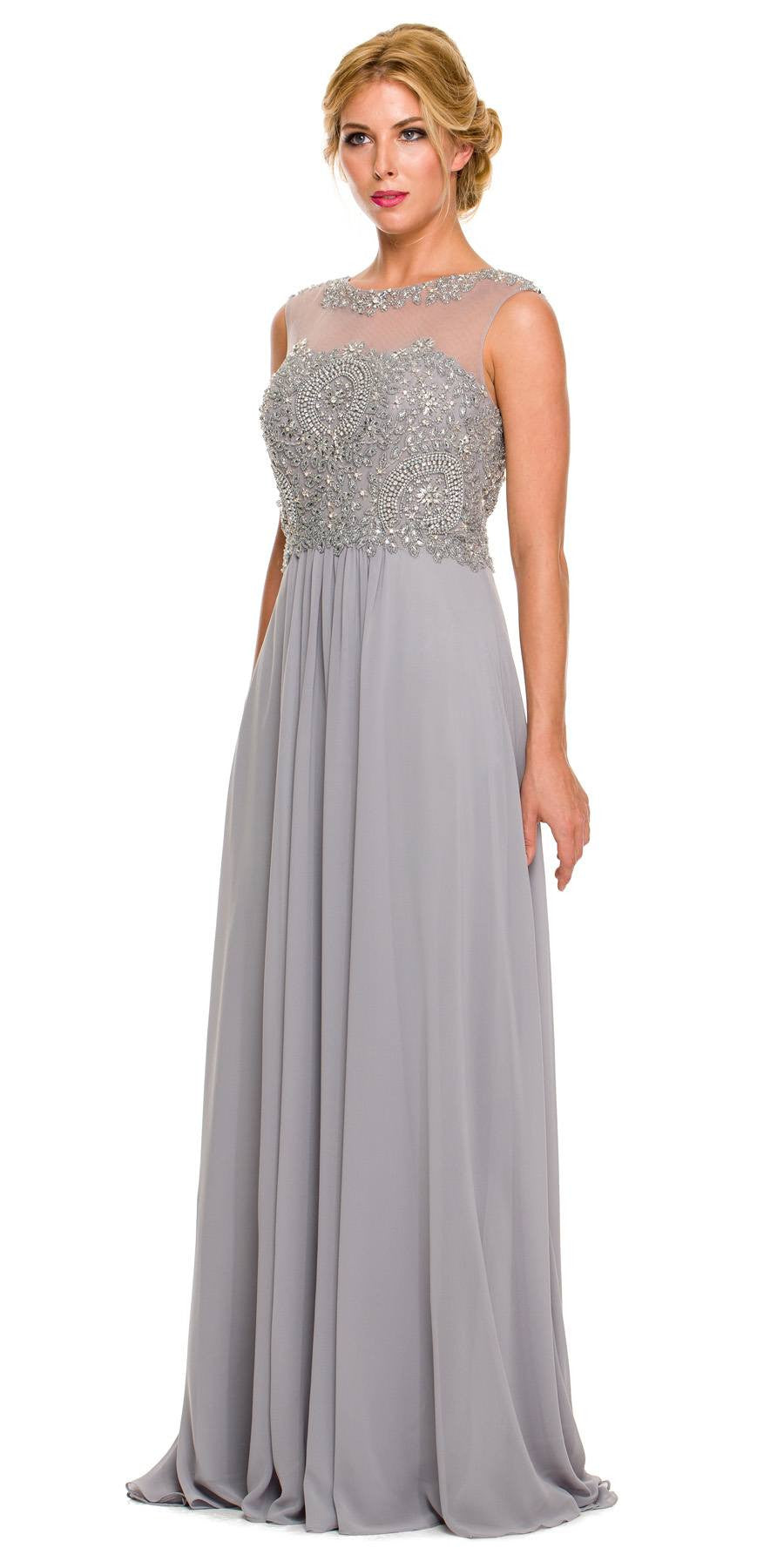 silver floor length gown