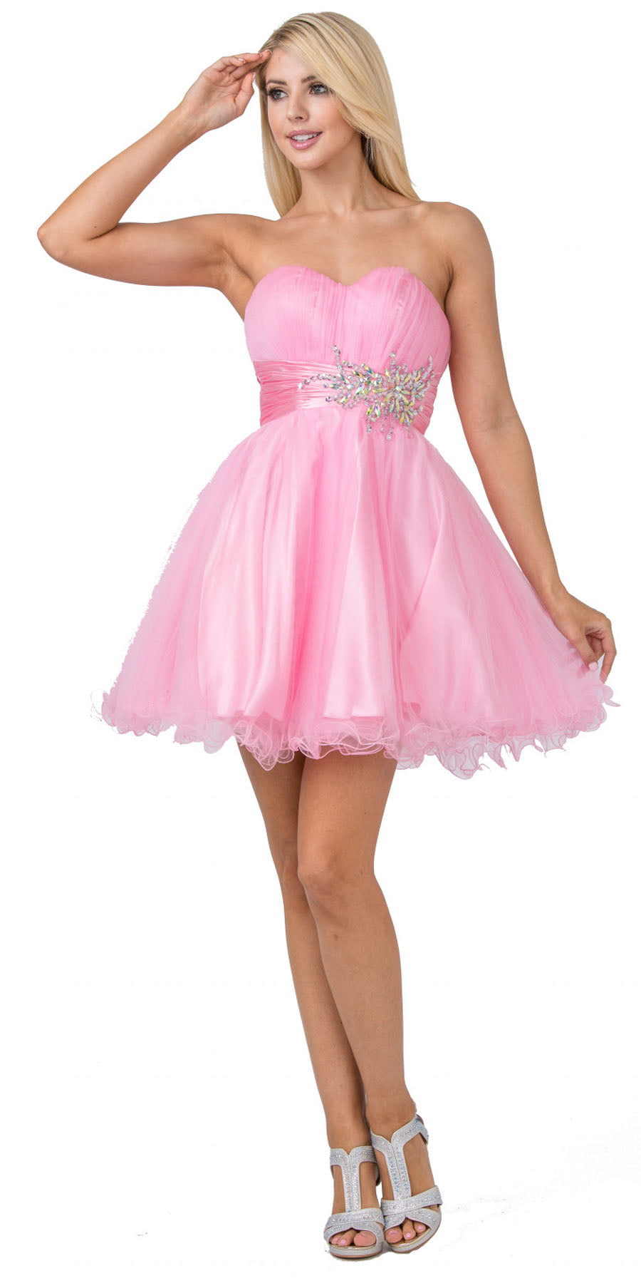Short Pink Poofy A-Line Party Dress Ruched Strapless Sweetheart ...