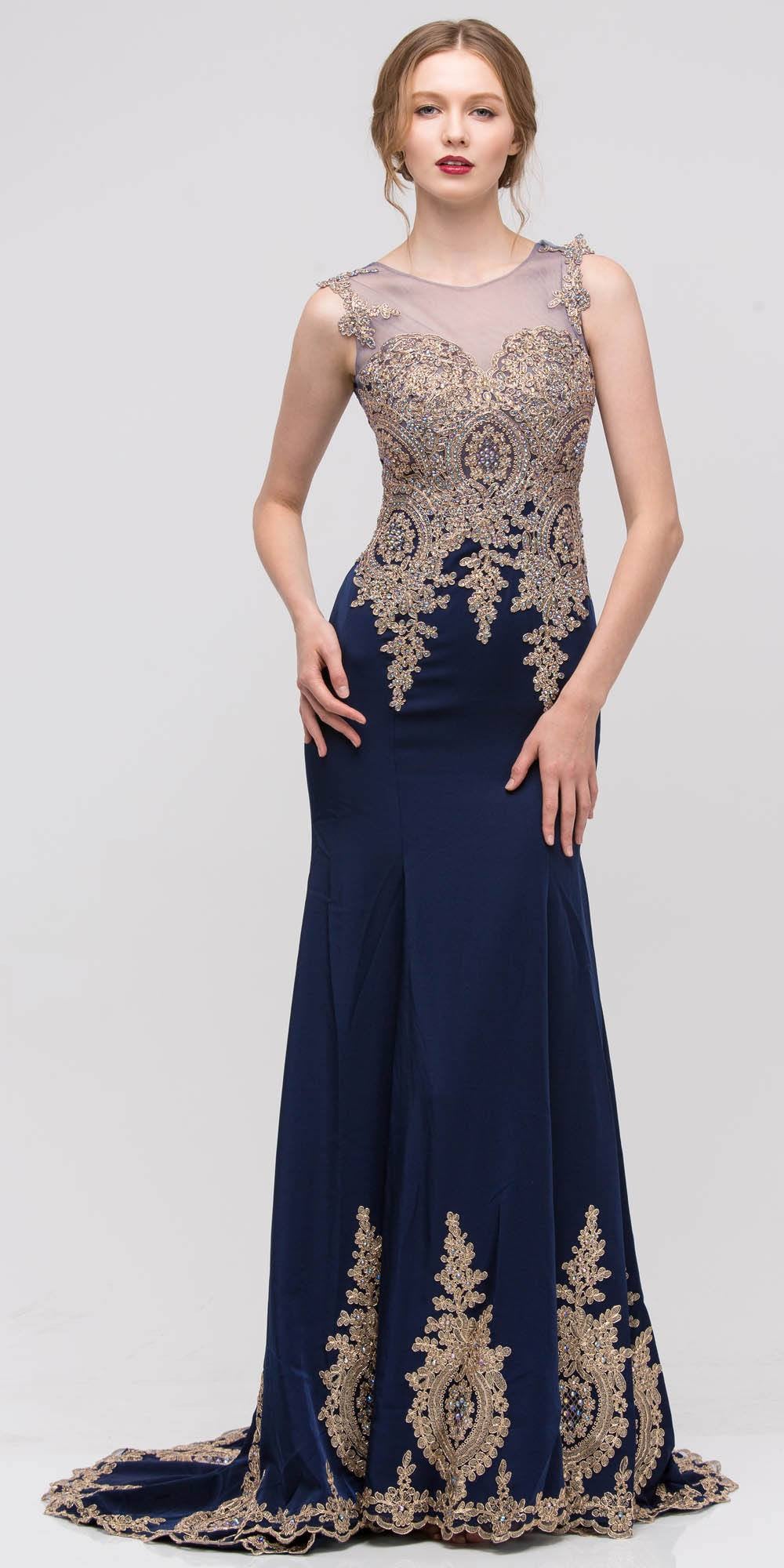 navy floor length gown