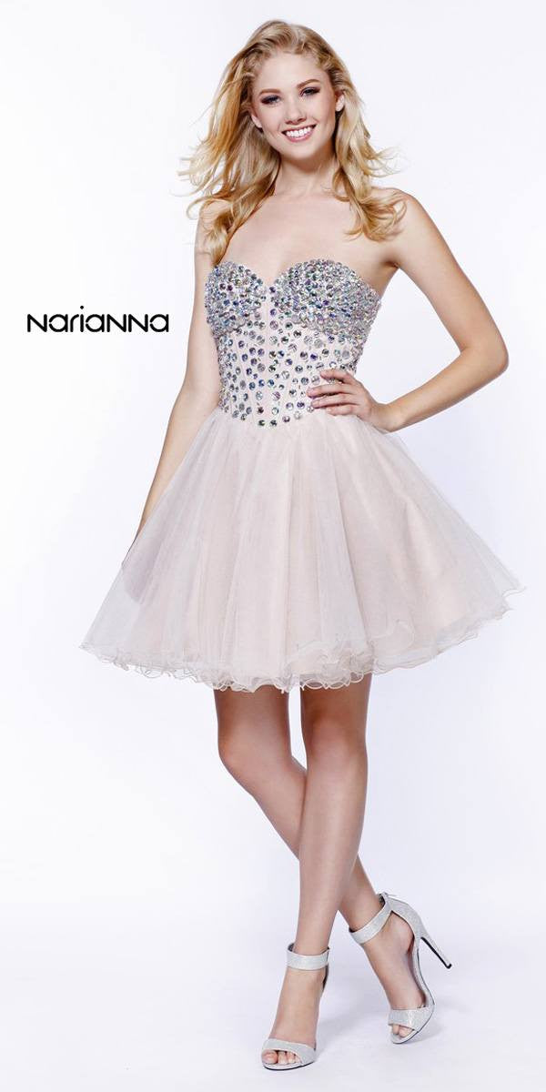 Strapless Rhinestone Embellished Bodice Short Prom Dress