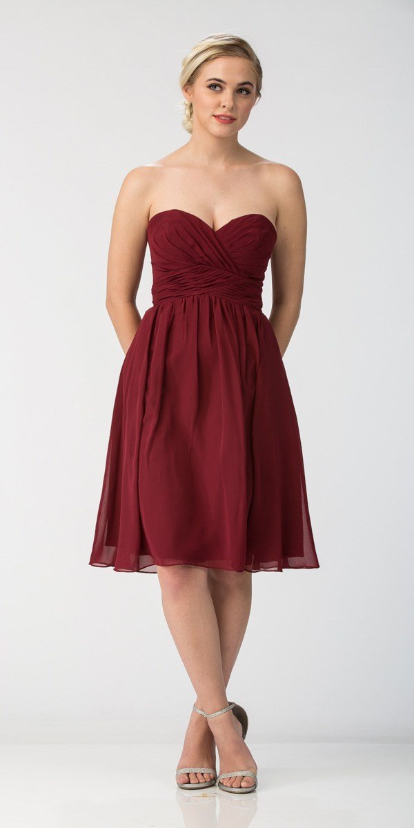 burgundy bridesmaid dresses knee length