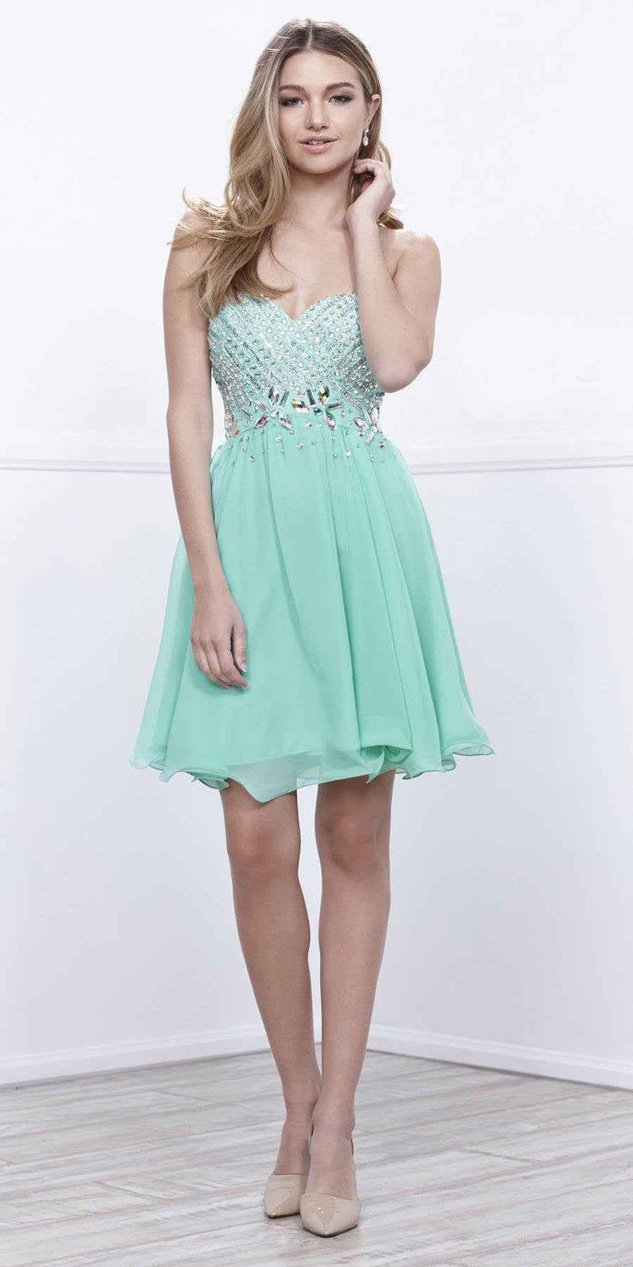 Short Strapless Homecoming Dress Sweetheart Neckline Mint Green