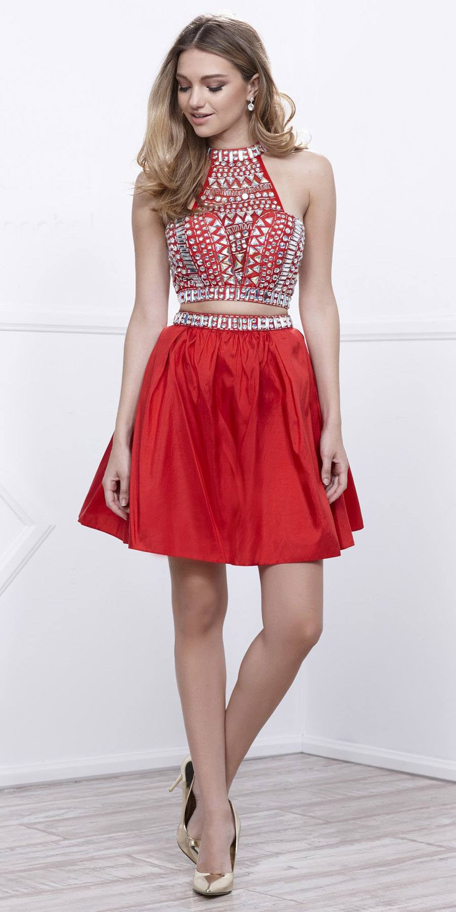 red two piece dress short