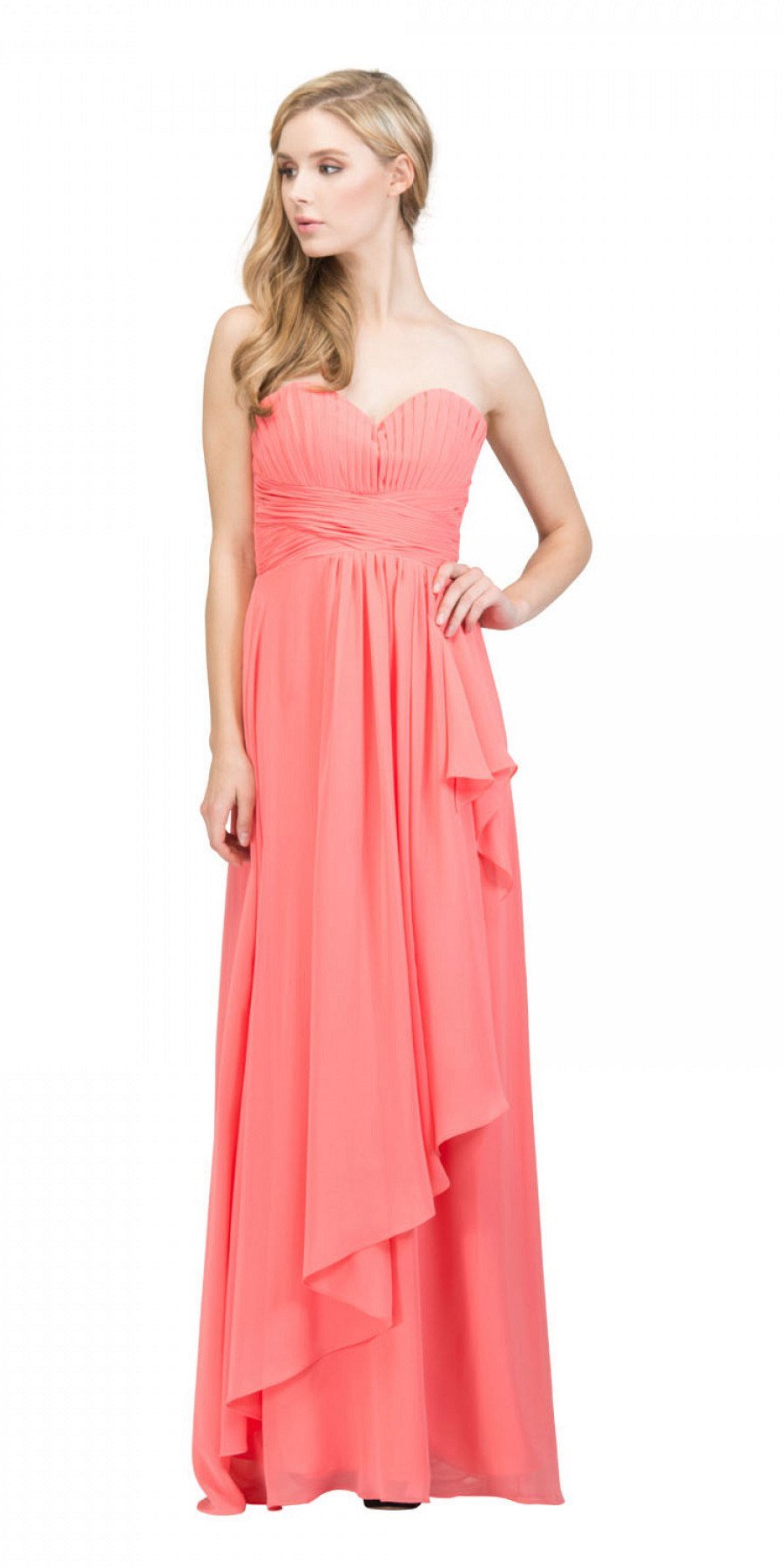 Starbox USA L6074-1 Long Strapless Chiffon Bridesmaid Dress Coral ...