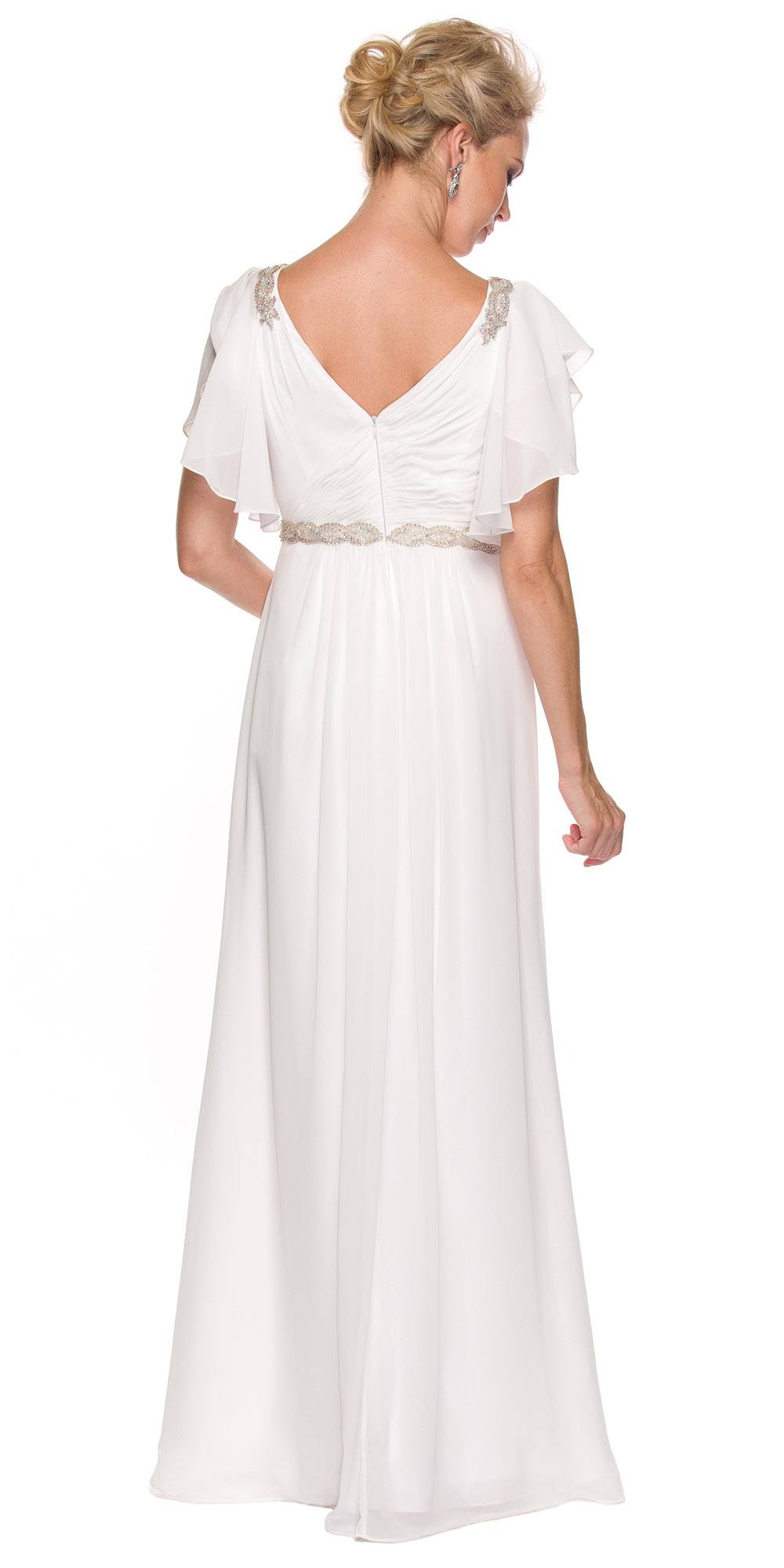 white flutter sleeve maxi dress