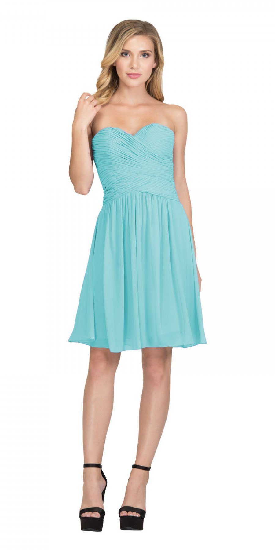 Starbox USA S6127 Sweetheart Neck Ruched Bodice Chiffon Tiffany Blue K ...