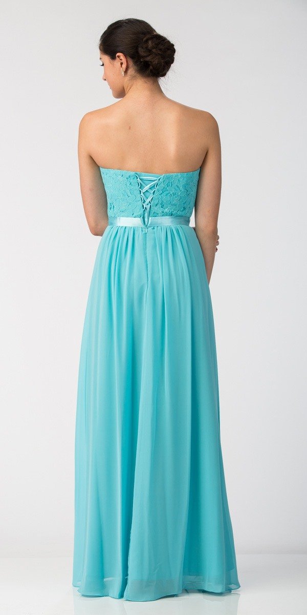 Starbox USA L6145 Lace Sweetheart Neckline Tiffany Blue Chiffon A-Line Bridesmaids Gown Strapless Back View