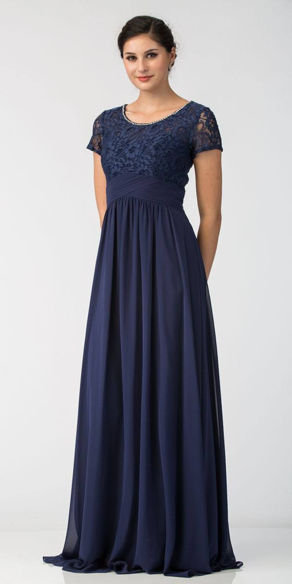 navy blue gown with sleeves