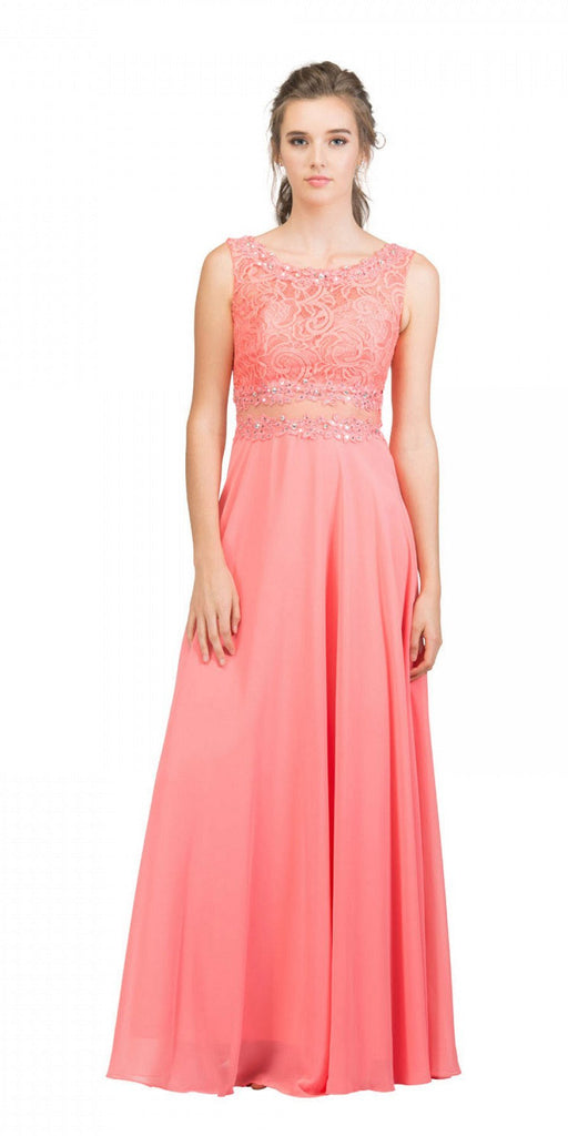 Starbox USA 6194 Red Sheer Midriff A-Line Evening Gown Sleeveless ...