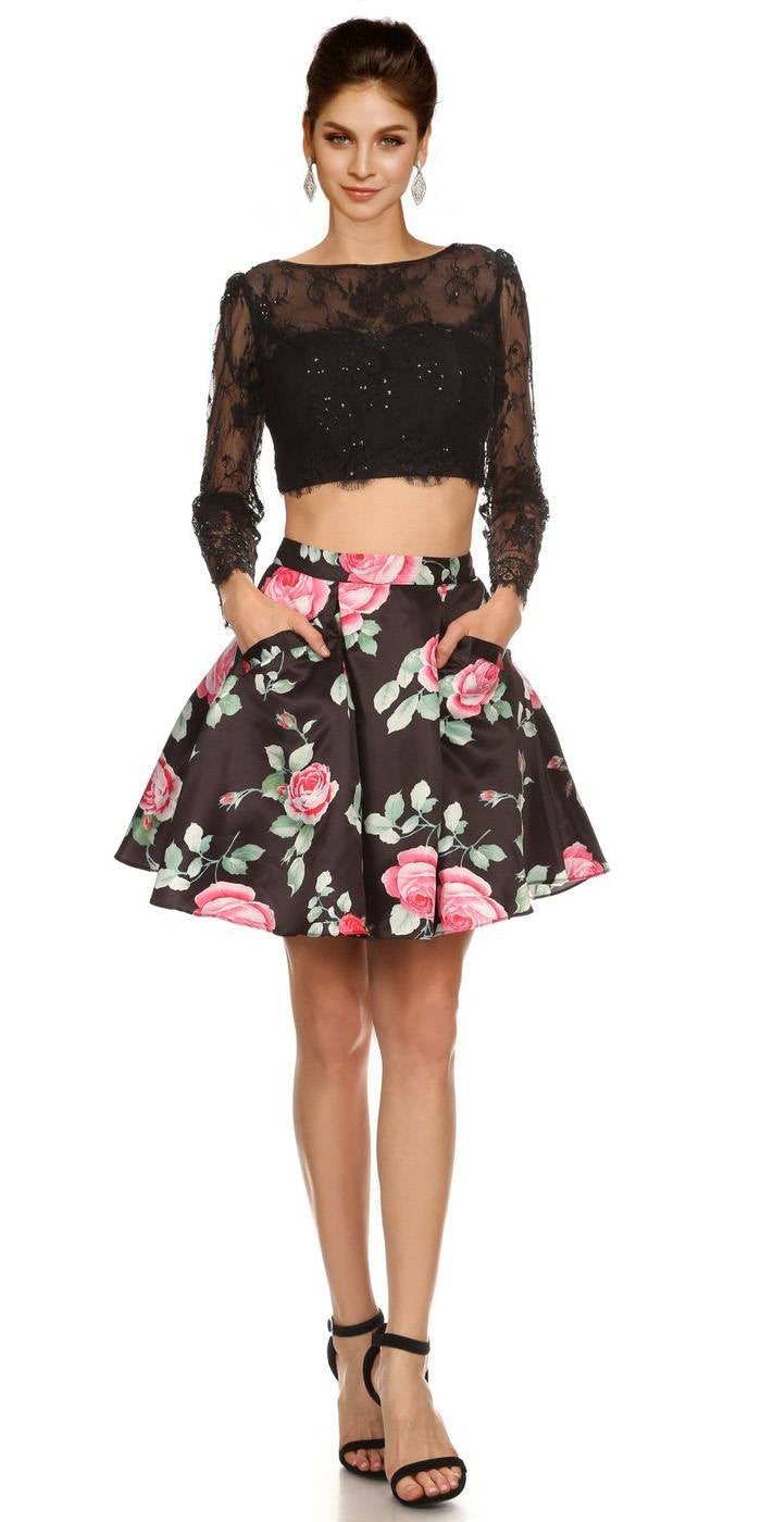 2 piece prom dress with floral skirt