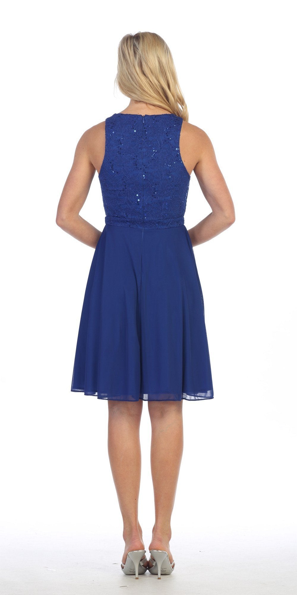 Celavie 6253 Scoop Neck Lace Dress Royal Blue