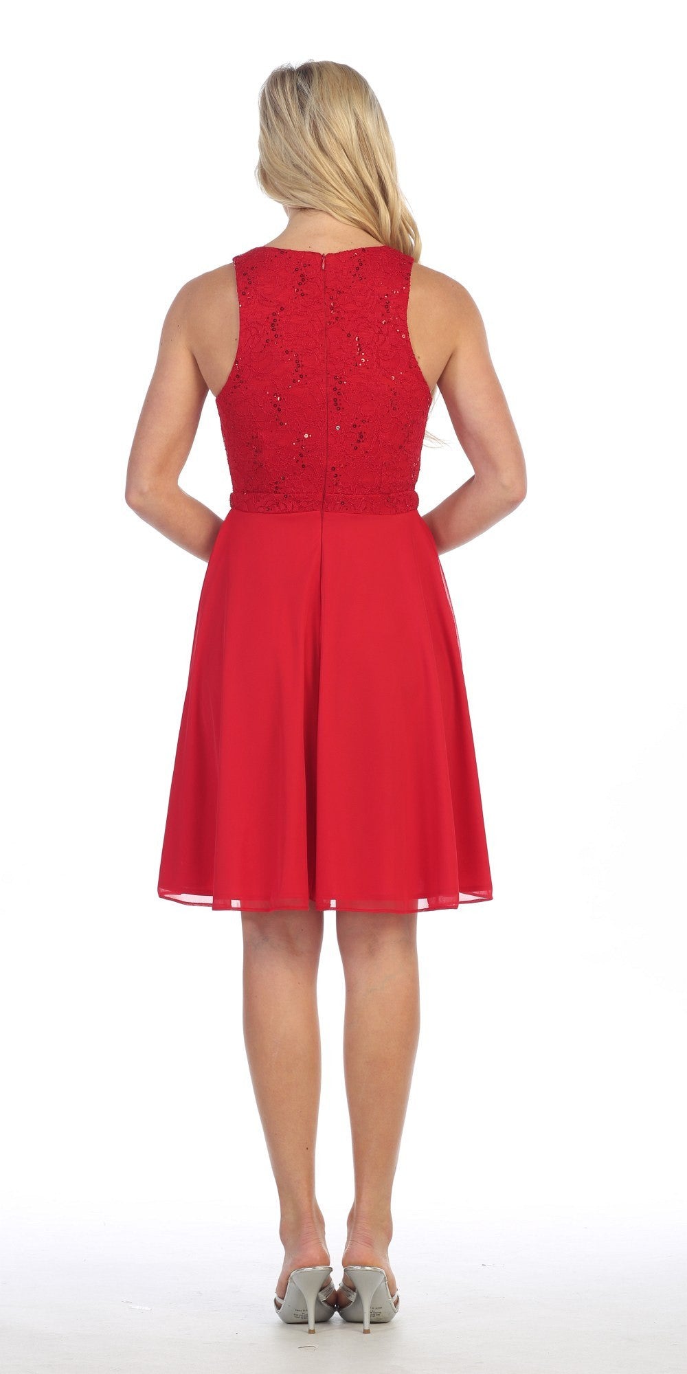 Red Lace Bodice Sleeveless Short Cocktail Dress Embellished Waist Discountdressshop 5033