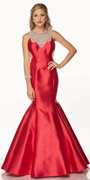 Juliet 629 Bead Applique Neckline Trumpet Style Prom Gown Red ...