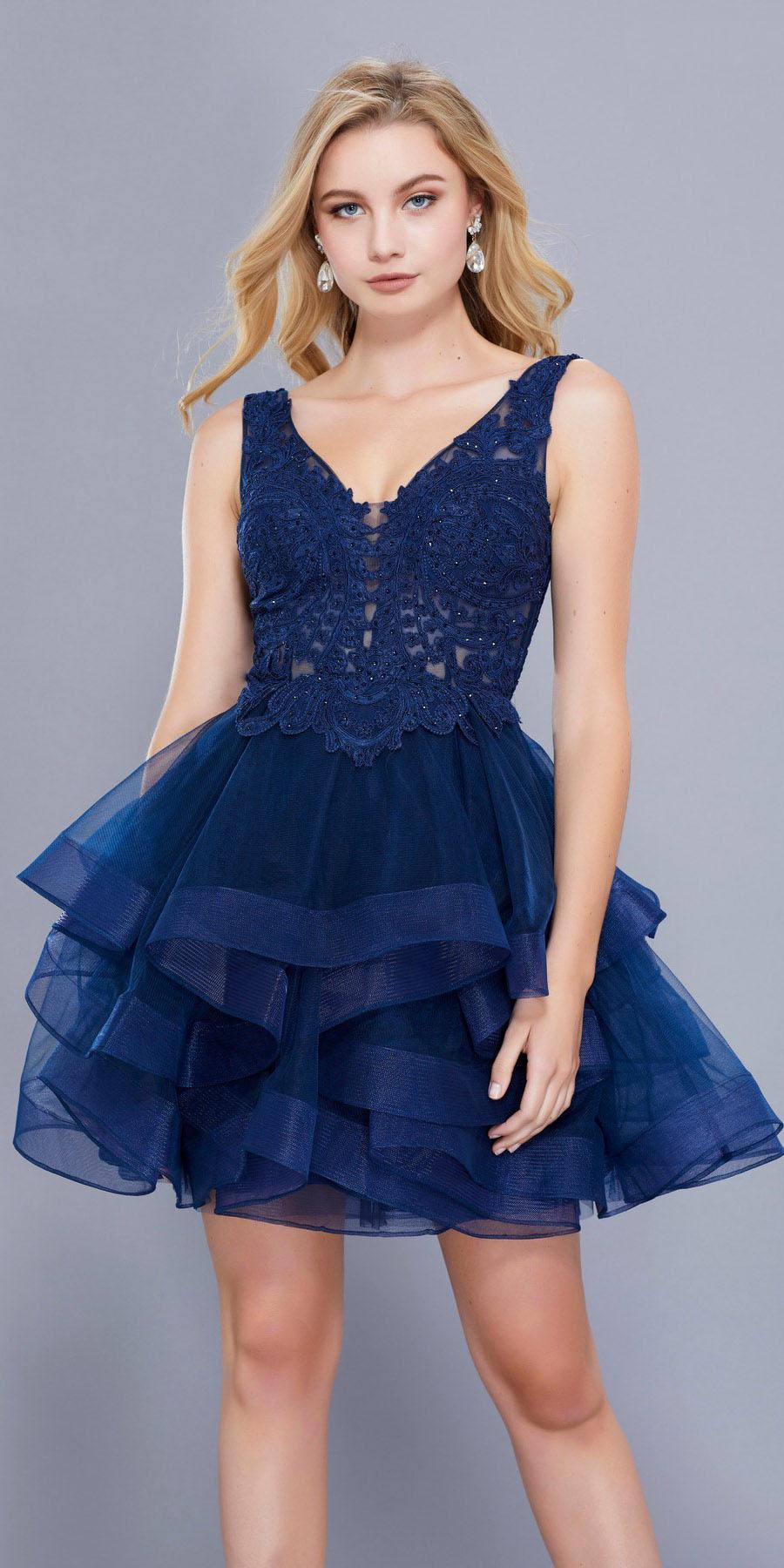 navy blue ruffle dress