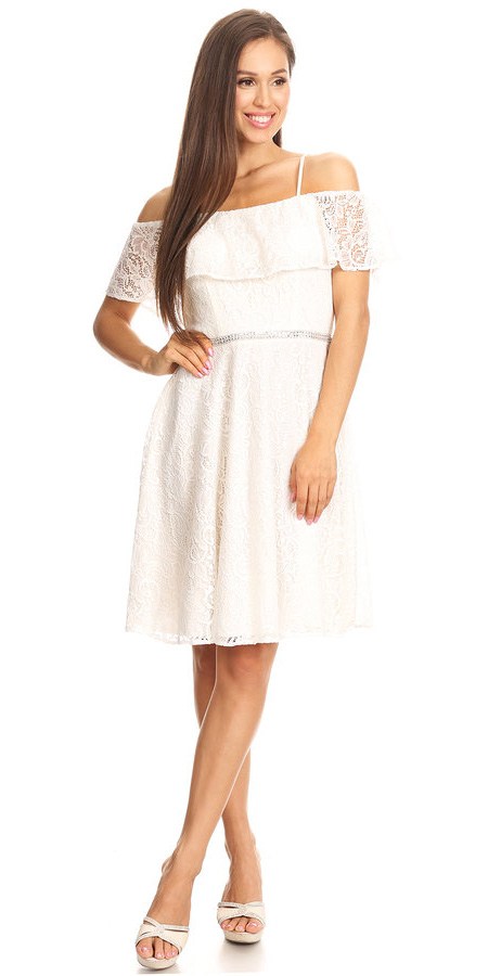 off shoulder lace a line dress