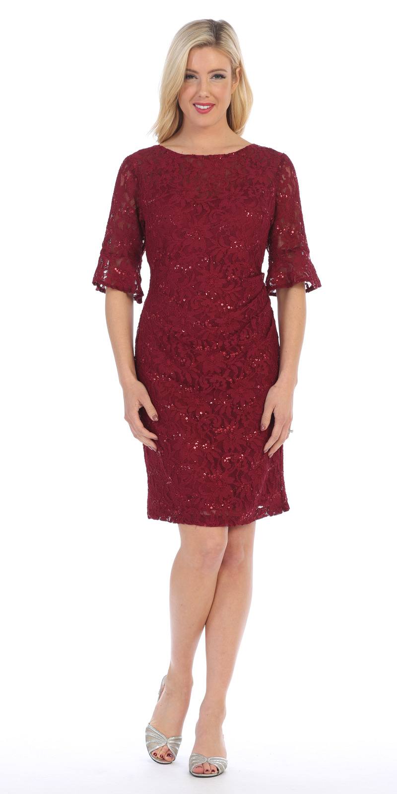 celavie-6331-short-wedding-guest-dress-with-three-quarter-sleeves-burgundy-discountdressshop