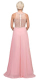 Blush A-line Long Prom Dress Illusion Beaded Neckline