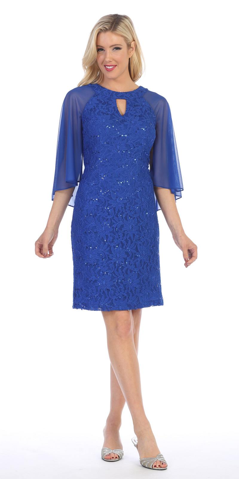 Celavie 6352S Royal Blue Wedding Guest Dress with Flutter Sleeves