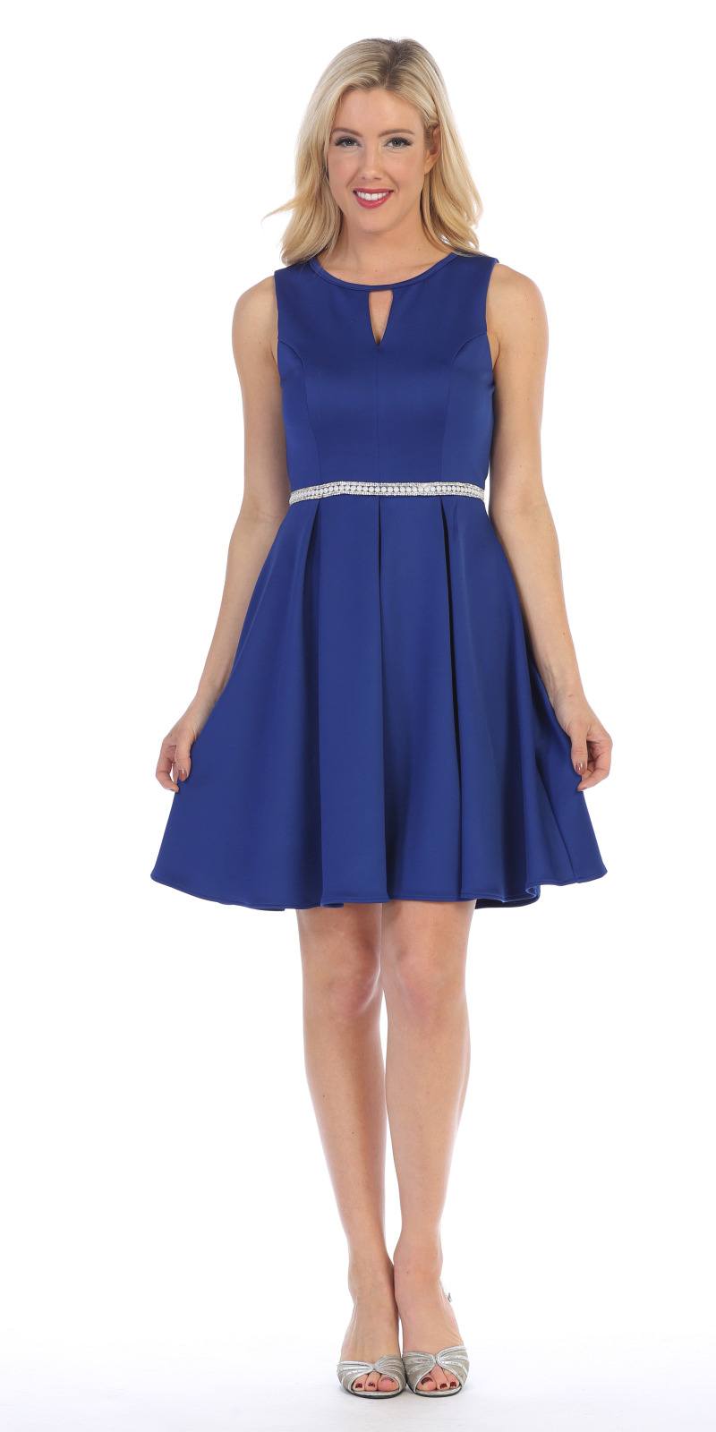 Celavie 6355 Royal Blue Short Cocktail Dress Beaded Waist 0608