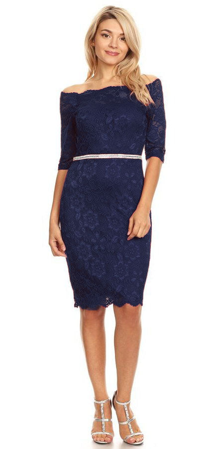 dress for wedding guest navy blue