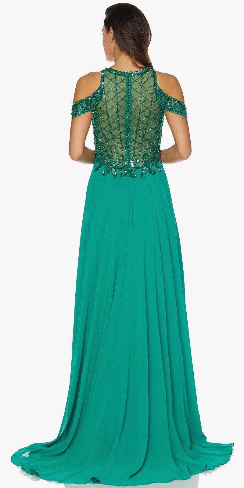  Cold  Shoulder  Floor Length Evening  Gown Embellished Bodice 